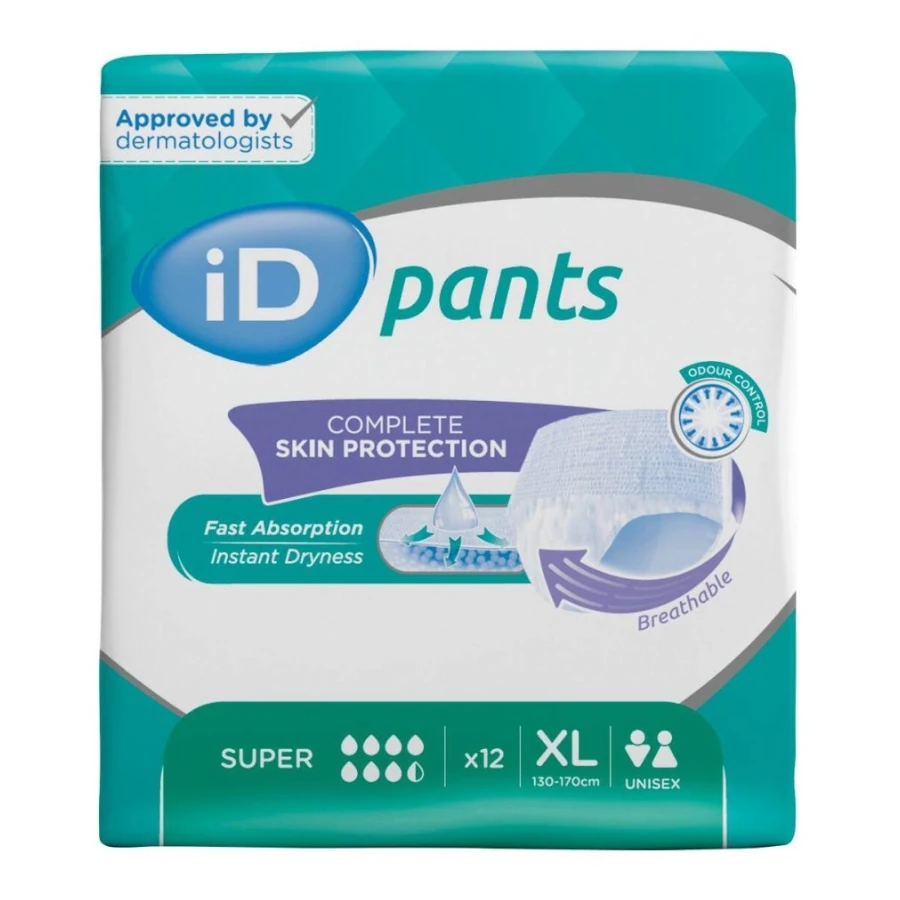 Protection incontinence - iD Pants - 48 protections pour les fuites urinaires - 7.5 gouttes "Super" -Taille L - Tour de taille  130/170 CM