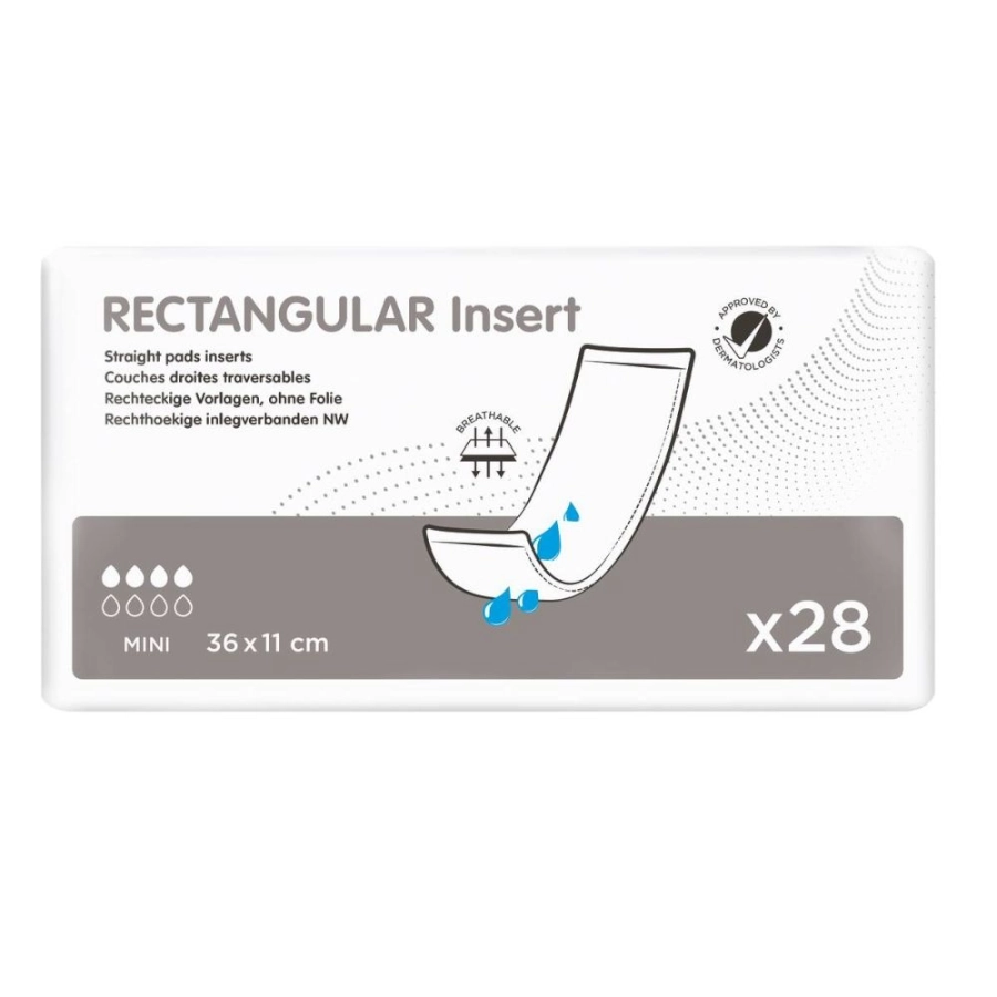 Protection incontinence - Rectangular Insert - 112 protections rectangulaires - "Mini" - 36 x 11 cm