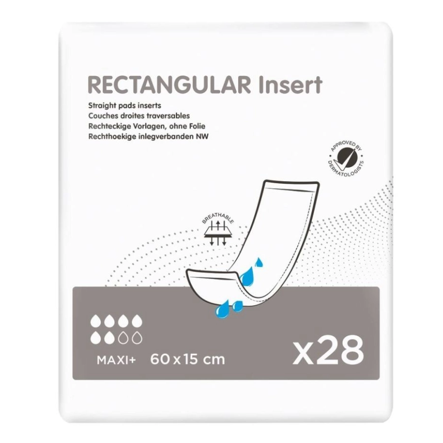 Protection incontinence - Rectangular Insert - 112 protections rectangulaires - "Maxi +" - 60 x 15 cm