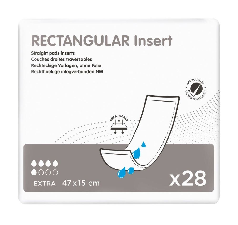 Protection incontinence - Rectangular Insert - 112 protections rectangulaires - "Ultra" - 47 x 15 cm 