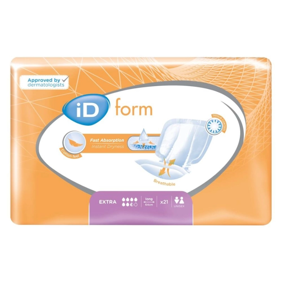 Protection incontinence - iD Form - 168 protections anatomiques  - 6 gouttes "Extra" - Taux d'absorption 1900 mL 