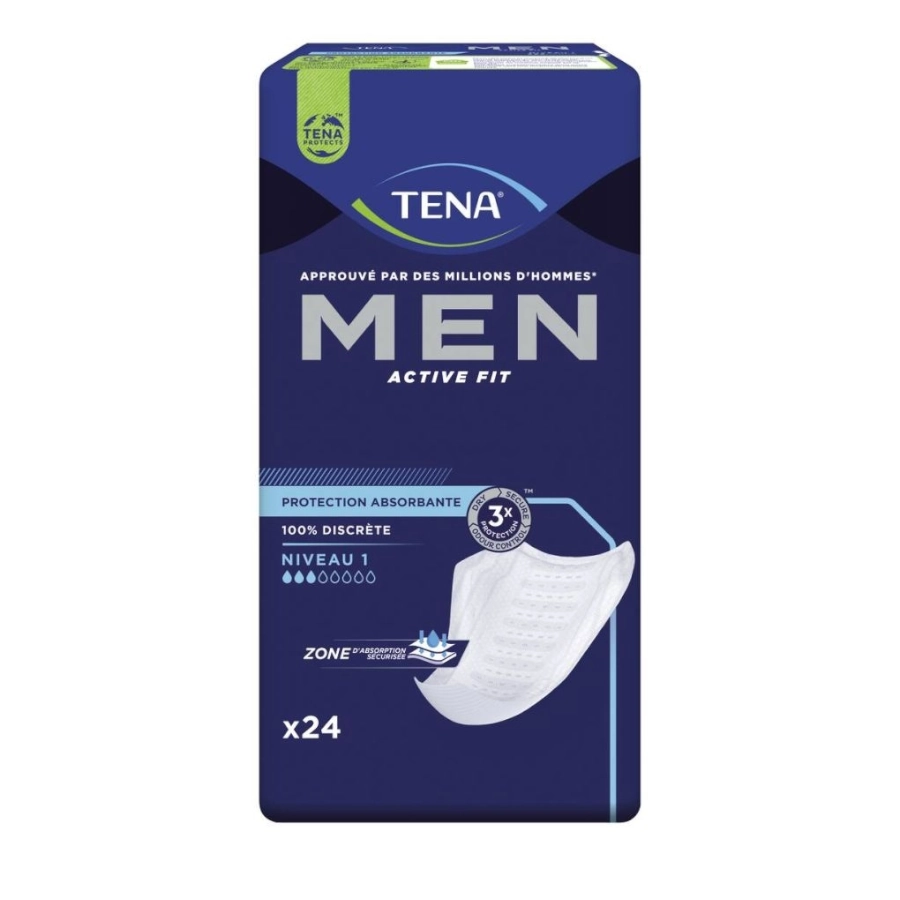 Protection masculine absorbante - TENA Men Active Fit - 144 protections à usage unique - 3 Gouttes "Light"