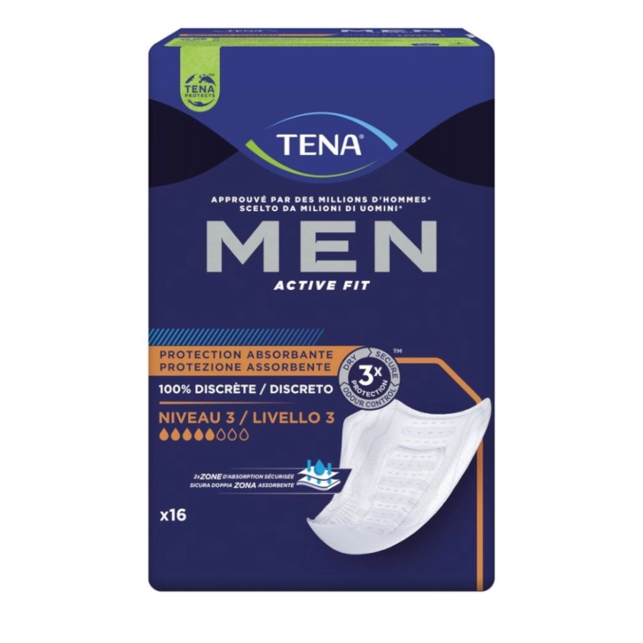 Protection masculine absorbante - TENA Men Active Fit - 96 protections à usage unique - 5 Gouttes "Super" 