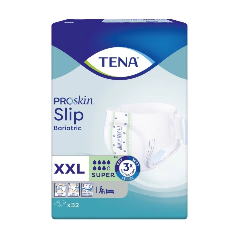 Slip absorbant pour personne en situation d’obésité - TENA Slip ProSkin Bariatric  - 64 slips - 7 Gouttes "Super" - Taille 2XL - Tour de taille 163/178 cm
