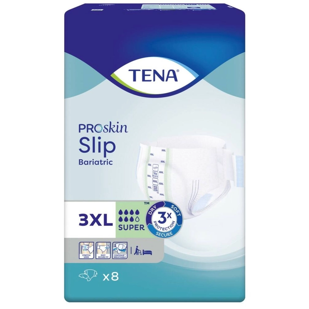 Slip absorbant pour personne en situation d’obésité - TENA Slip ProSkin Bariatric  - 32 slips - 7 Gouttes "Super" - Taille 3XL - Tour de taille 175/244 cm