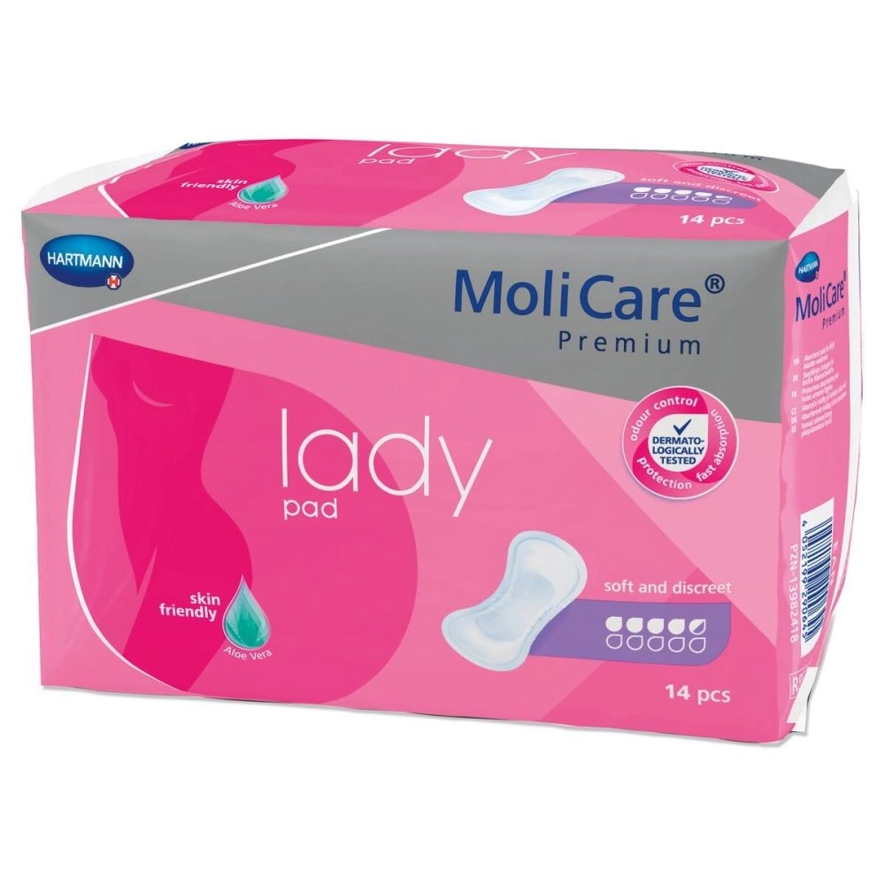 Protection anatomique avec triple coussin absorbant - MoliCare Premium Lady Pad - 168 Protections - 4,5 Gouttes - Taux d'absorption  914 mL - Dimension 43 cm