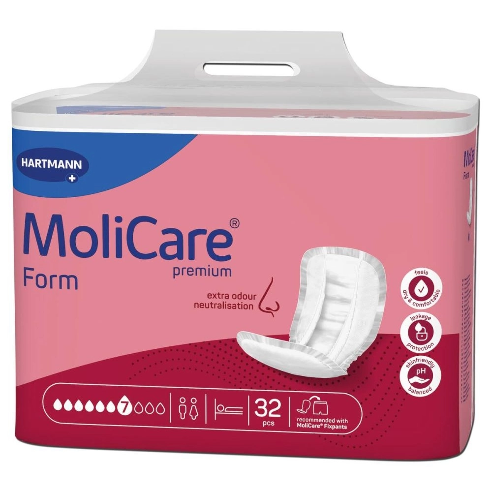 Grandes protections anatomiques absorbantes - Molicare Premium Form - 128 Protections - 7 Gouttes - Taux d'absorption  2598 mL