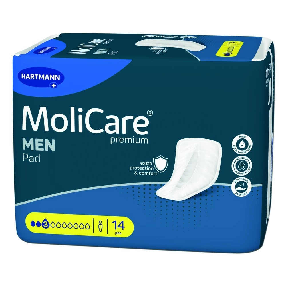 Protections absorbantes masculine - MoliCare Premium Men Pad  - 168 Protections - 3 Gouttes - Dimension: 27 x 18 cm