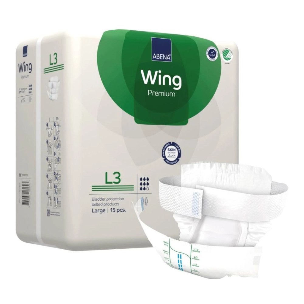 Changes avec ceinture pour incontinence sévère - ABENA Wing Premium - 60 pants - L3 8 gouttes - Taux d'absorption: 4100 mL - Taille L 