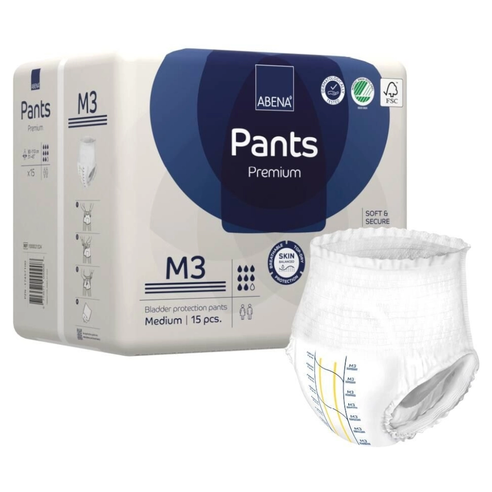 Culotte absorbante moderne et discrète - ABENA Pants Premium  - 90 protections - M3 8 gouttes - Taux d'absorption: 2400 mL - Tour de taille 80 x 110 cm