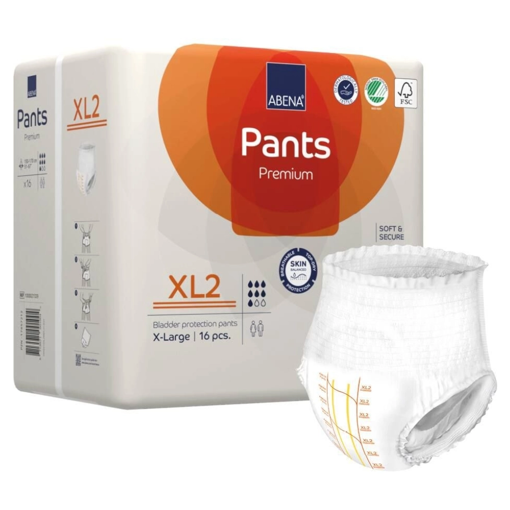 Culotte absorbante moderne et discrète - ABENA Pants Premium  - 96 protections - XL2 7 gouttes - Taux d'absorption: 1900 mL - Tour de taille 130 x 170 cm