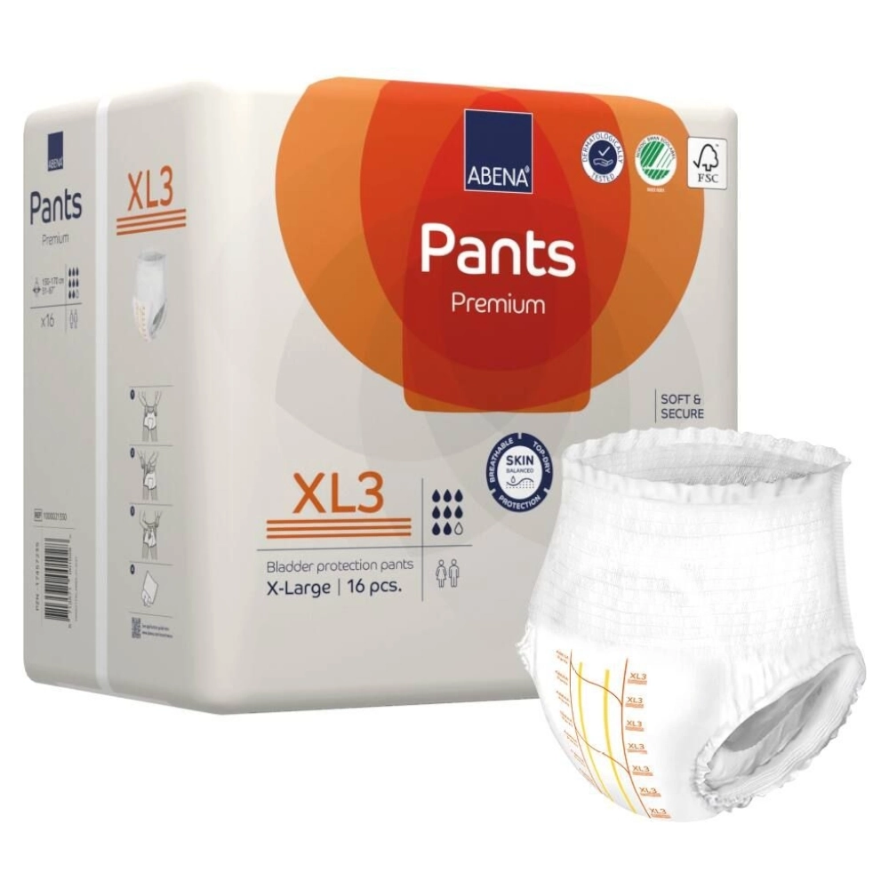 Culotte absorbante moderne et discrète - ABENA Pants Premium  - 96 protections - XL3 8 gouttes - Taux d'absorption: 2600 mL - Tour de taille 130 x 170 cm