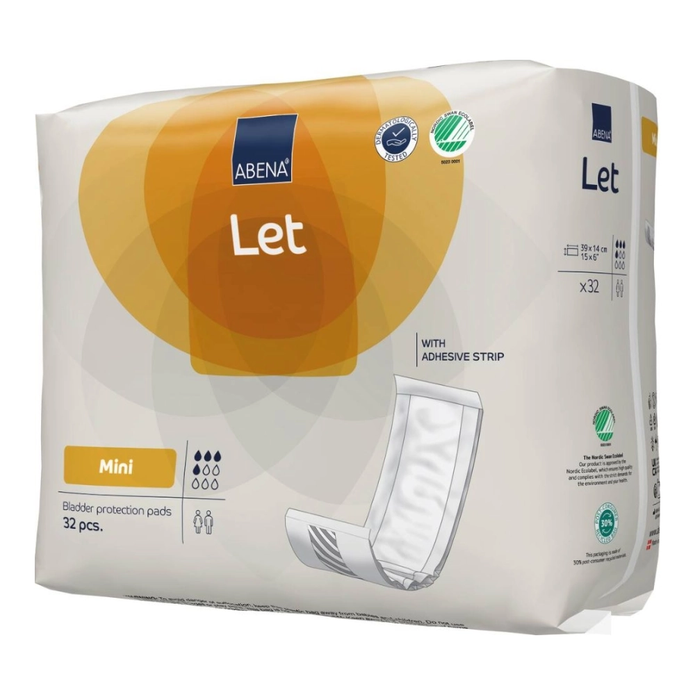 Protection polyvalente haute absorption - ABENA Let - 4 Gouttes "Mini" - 288 protections - Taux d'absorption: 500 mL - Dimensions 39 x 14 cm