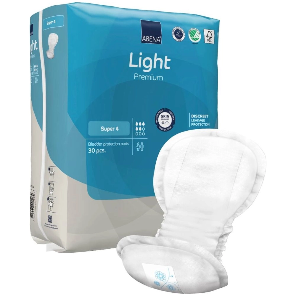 Protection discrète et sécurisante - ABENA Light Premium - 270 protections - 5 gouttes "Super 4" - Dimension: 42 x 20 cm