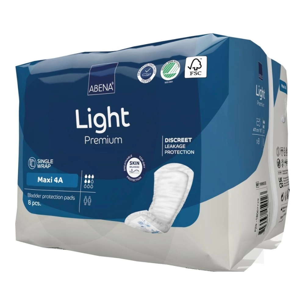 Protection discrète et sécurisante - ABENA Light Premium - 48 protections - 5 gouttes "Maxi 4A" - Dimension: 41 x 15 cm 