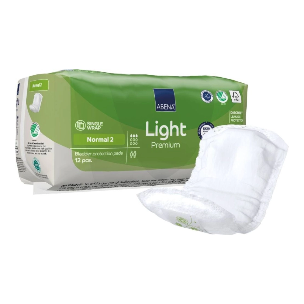 Protection discrète et sécurisante - ABENA Light Premium - 144 protections - 3 gouttes "Normal 2" - Dimension: 26 x 11 cm