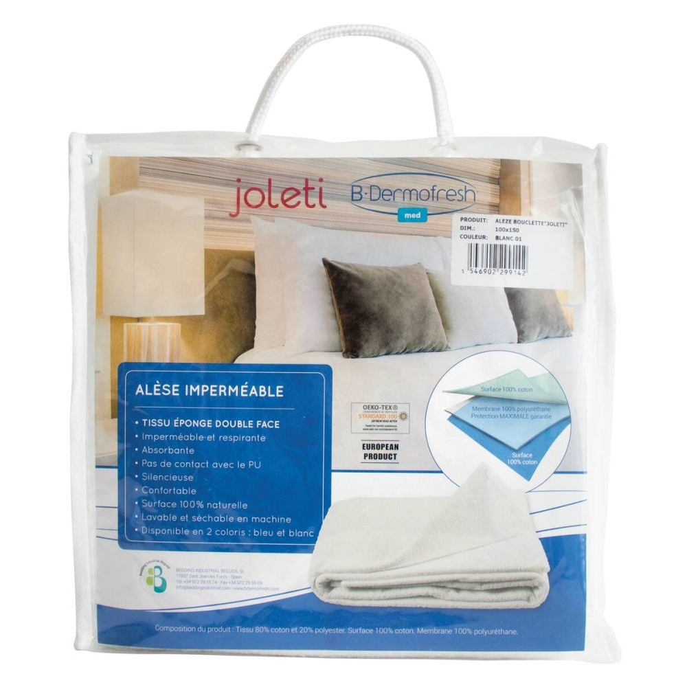 Alèse 2 faces B-DERMOFRESH JOLETI : protection imperméable, confortable et durable pour la literie - Dimensions : L. 150 x l. 100 cm - Lavable et sèchable en machine
