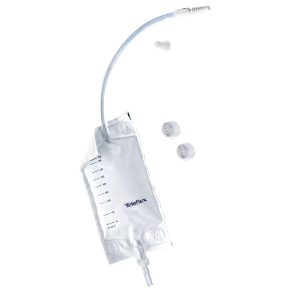 Poche à urine de jambe TELEFLEX : la solution pratique et discrète pour la collecte des urines - Non stérile - Contenance : 750 ml  Conditionnement : 1 boîte de 30