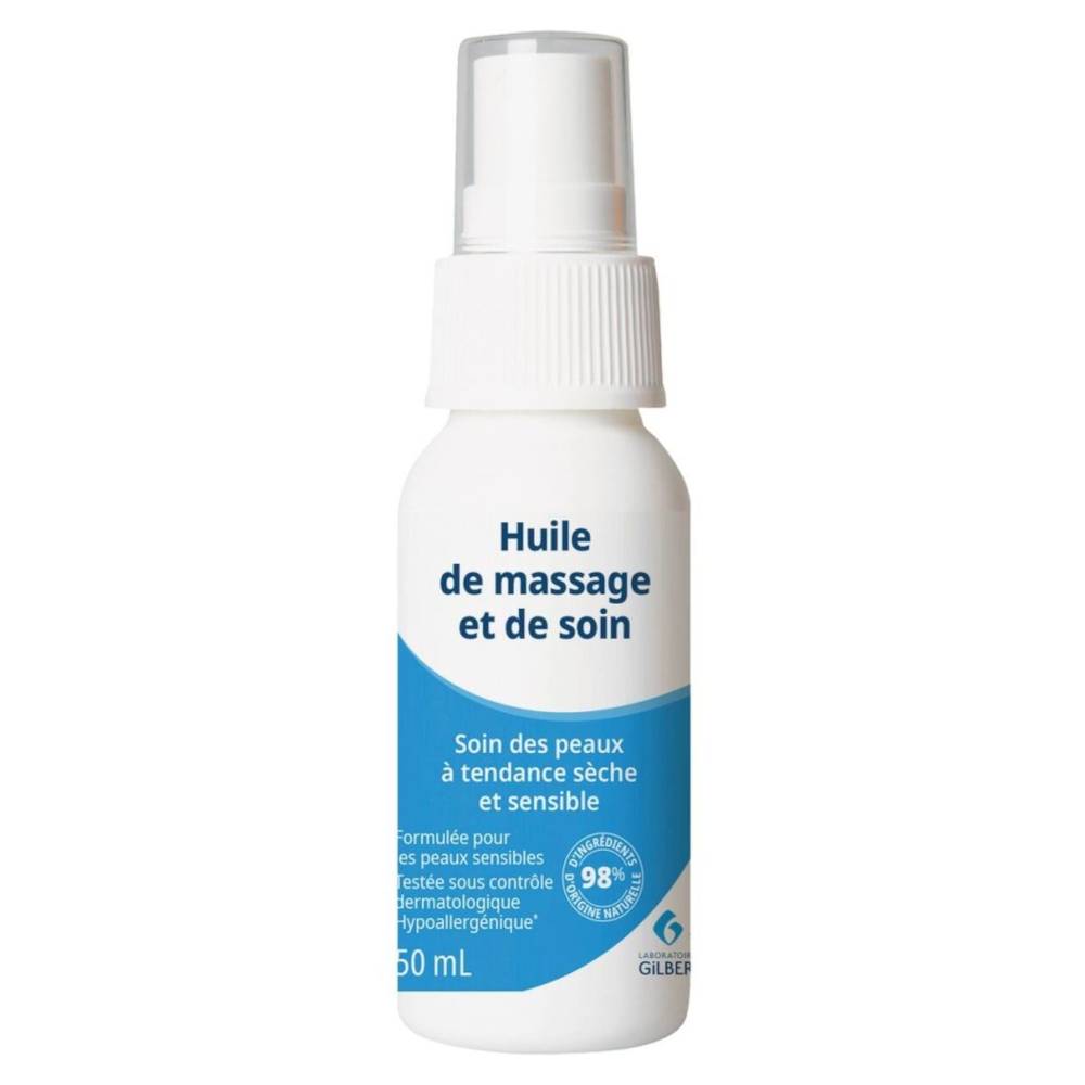 Huile de massage et de soin – Soin cutané et bien-être pour les peaux sensibles GILBERT - 1 flacon pompe de 50 ml