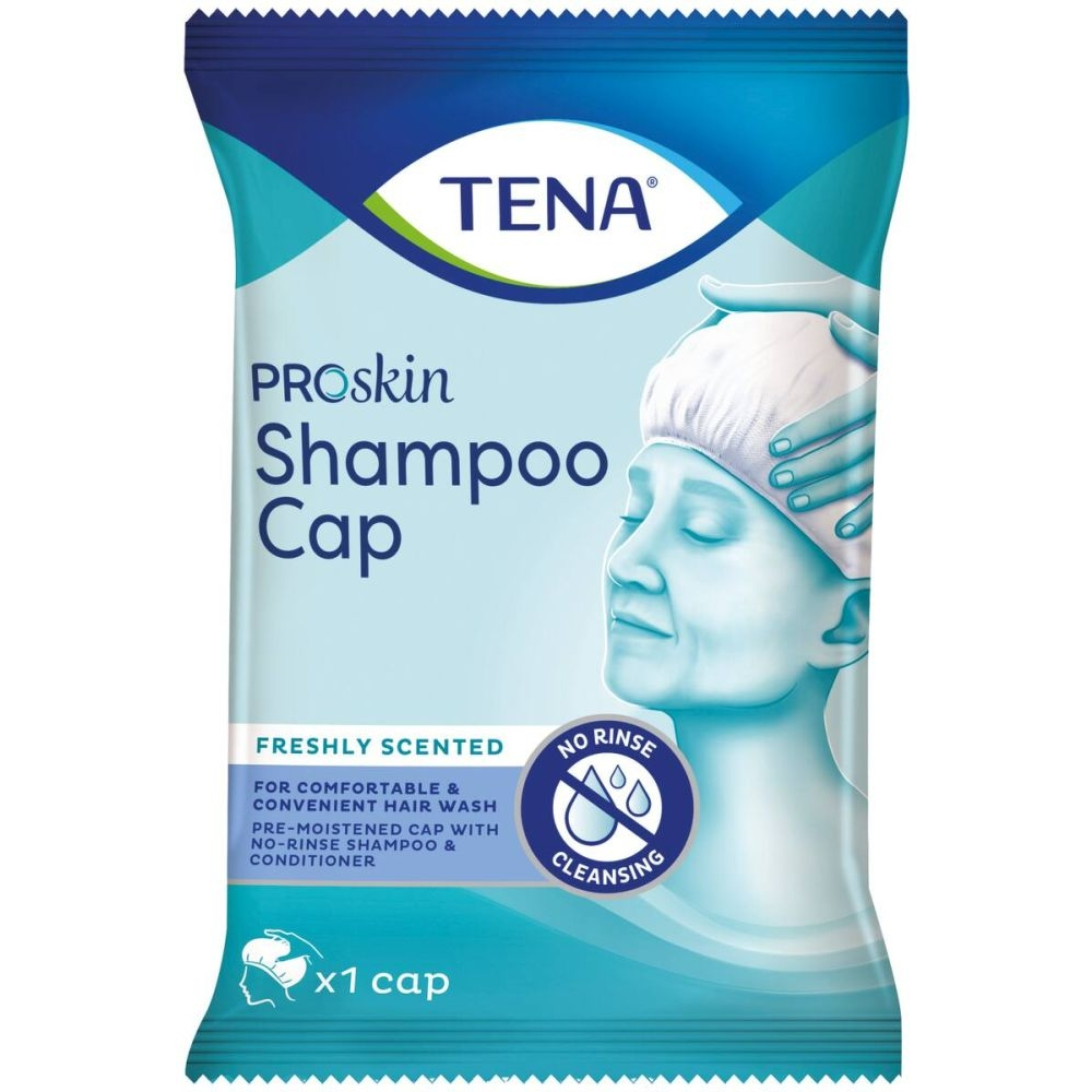 Coiffe lavante TENA Shampoo Cap ProSkin : une solution hygiénique et pratique pour la toilette capillaire - Conditionnement: 30 sachets de 1