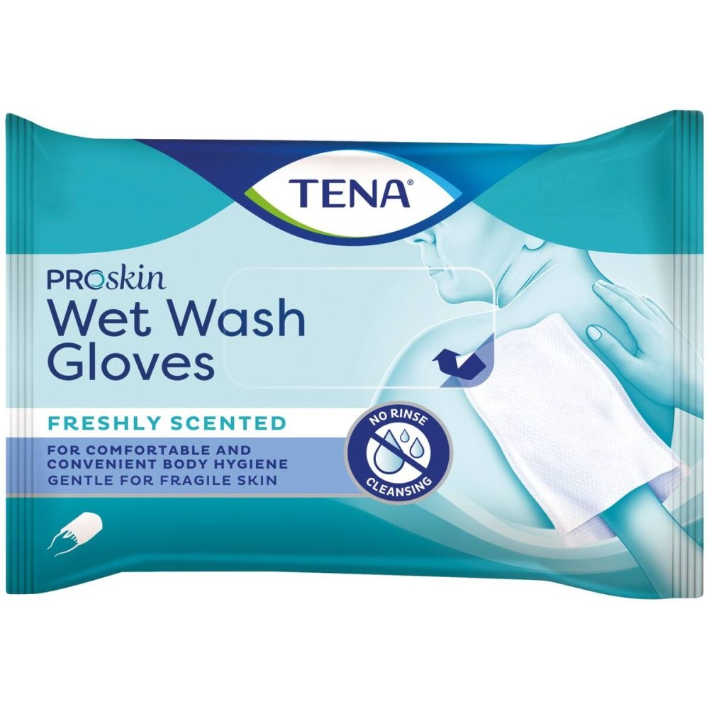 Gant imprégné TENA Wet Wash Gloves ProSkin : la solution douce et pratique pour l’hygiène quotidienne des peaux sensibles - Conditionnement: 30 sachets de 8