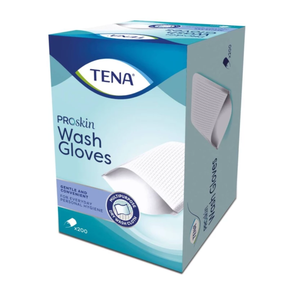 Gant de toilette TENA Wash Gloves ProSkin : la solution idéale pour l’hygiène des peaux sensibles - Non plastifié - Conditionnement: 6 sachets de 200