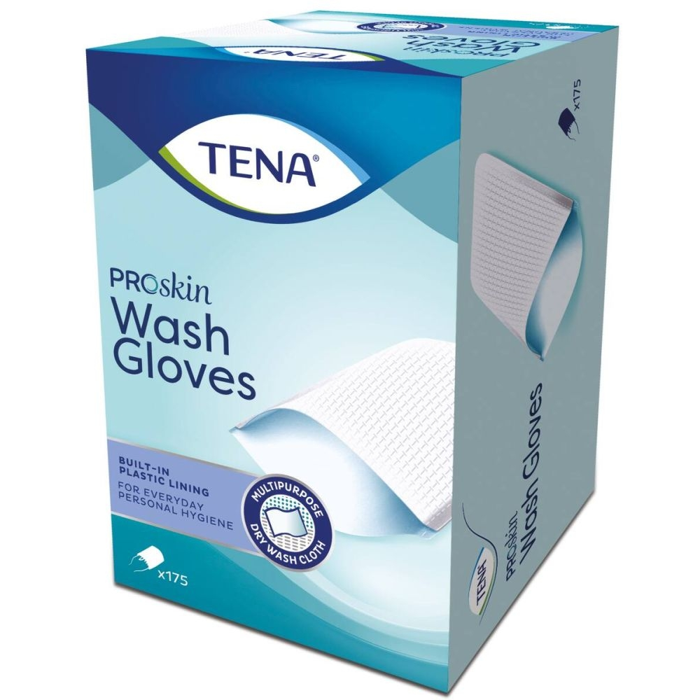 Gant de toilette TENA Wash Gloves ProSkin : la solution idéale pour l’hygiène des peaux sensibles - Plastifié - Conditionnement: 6 sachets de 175