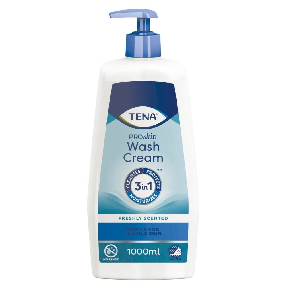 Crème lavante TENA Wash Cream ProSkin : laver, hydrater et protéger la peau en un seul geste - 1 flacon pompe de 1 L