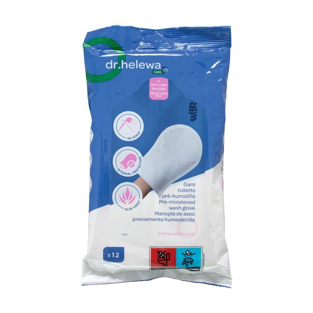 Gants de toilette Dr.Helewa : la solution idéale pour le shampoing sans rinçage - Conditionnement : 1 sachet de 12