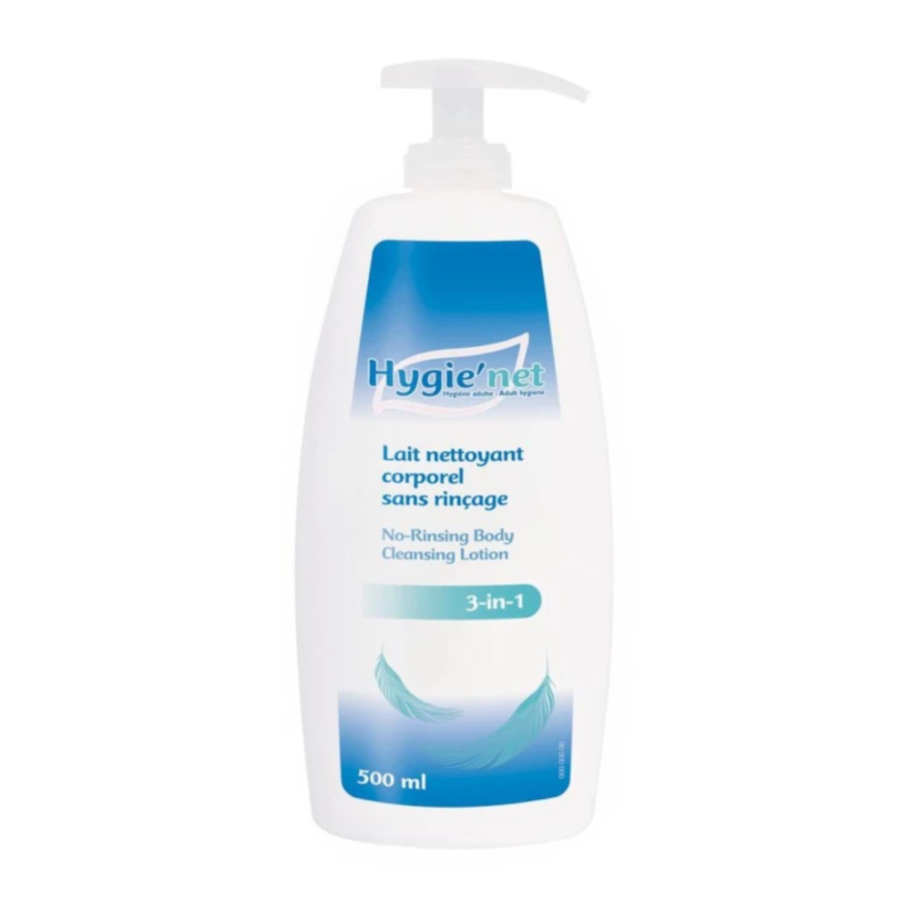 Lait nettoyant corporel HYGIE’NET – Nettoyage doux sans rinçage pour l’hygiène corporelle au quotidien - Conditionnement : : 1 flacon pompe de 500 ml