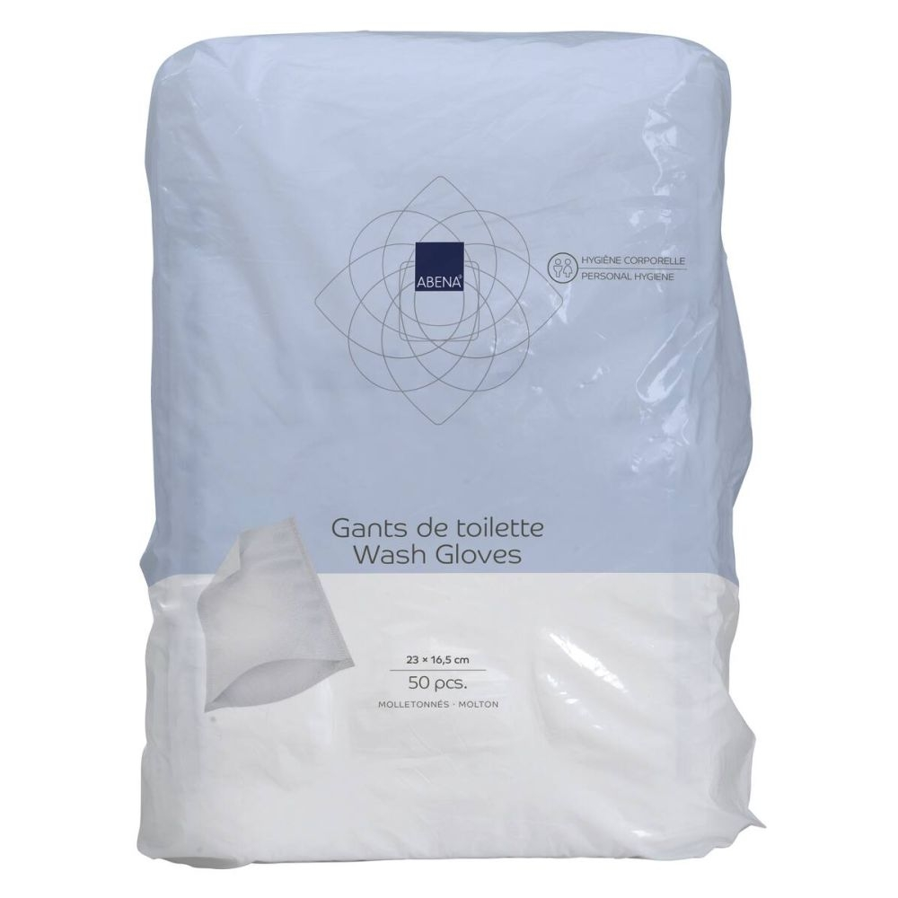 Gant de toilette jetable ABENA : hygiène, confort et sécurité au service des soins - Molletonnés - Dimensions: 16,5 x 23 cm  - Conditionnement : 20 sachets de 50