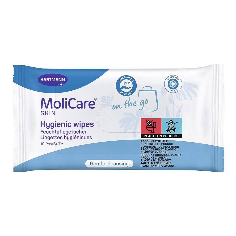 Lingettes imprégnées Molicare Skin : l'hygiène optimale pour le soin de la peau fragile - Dimensions: 20 x 14 cm - Conditionnement : 1 sachet de 10