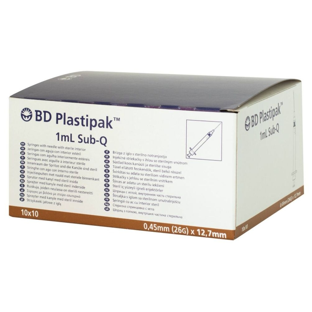 Seringue à tuberculine BD PLASTIPAK : un choix professionnel pour des injections précises et sécurisées - MARRON - Gauge 26G - Avec aiguille sertie sub-q: 13 x 0,45 mm - Contenance 1 mL - Conditionnement: 1 boîte de 100