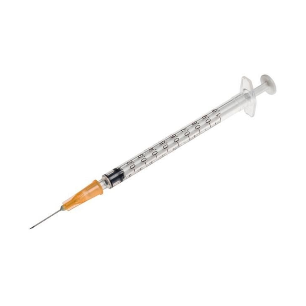 Seringue à tuberculine BD PLASTIPAK : un choix professionnel pour des injections précises et sécurisées - ORANGE - Gauge 25G - Avec aiguille : 16 x 0,50 mm - Contenance 1 mL - Conditionnement: 1 boîte de 120