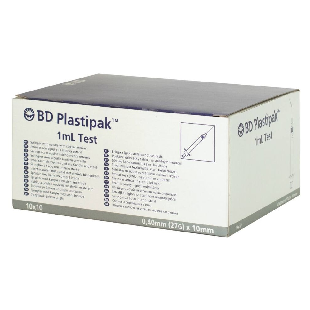 Seringue à tuberculine BD PLASTIPAK : un choix professionnel pour des injections précises et sécurisées - GRIS - Gauge 27G - Avec aiguille sertie test : 10 x 0,40 mm - Contenance 1 mL - Conditionnement: 1 boîte de 100