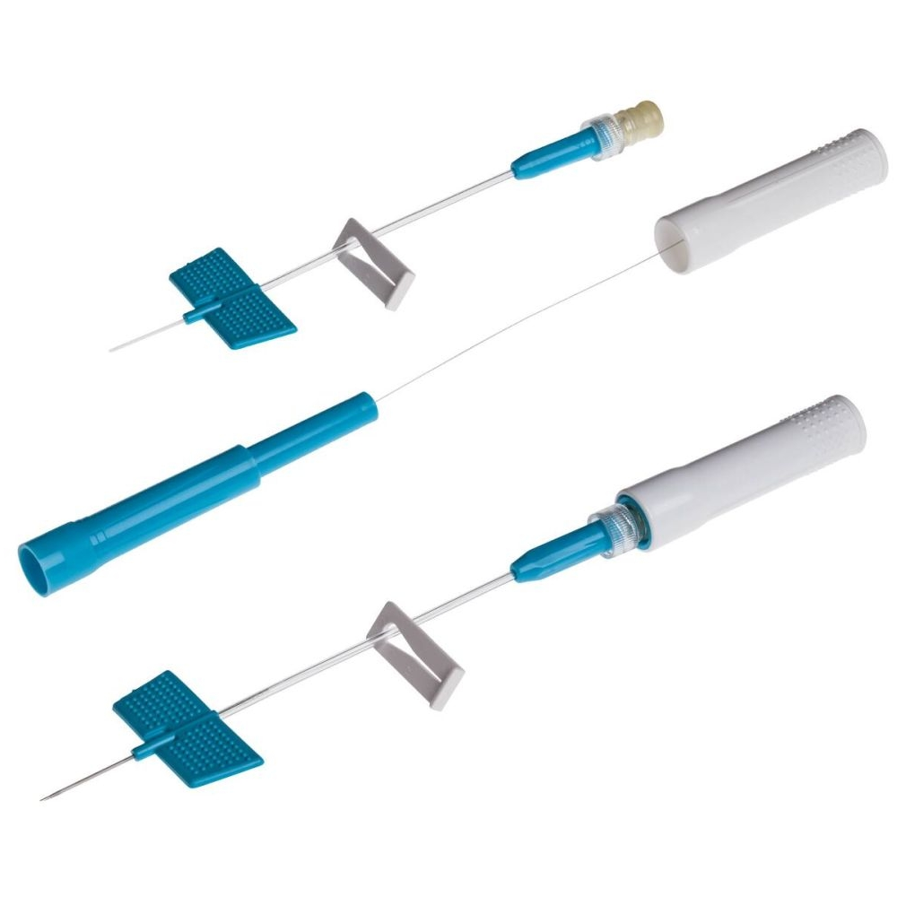 Cathéter BD SAF-T-INTIMA™ : Le cathéter veineux périphérique sécurisé idéal pour la perfusion longue durée - Gauge: 22G - BLEU - En Y : 19 x 0,90 mm - Conditionnement : 1 boîte de 25