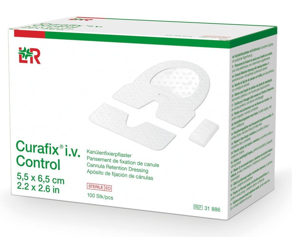Pansement CURAFIX IV CONTROL – Fixation fiable et protection optimale pour cathéters - Dimensions L. 11 x l. 9 cm - Conditionnement  1 boîte de 50 