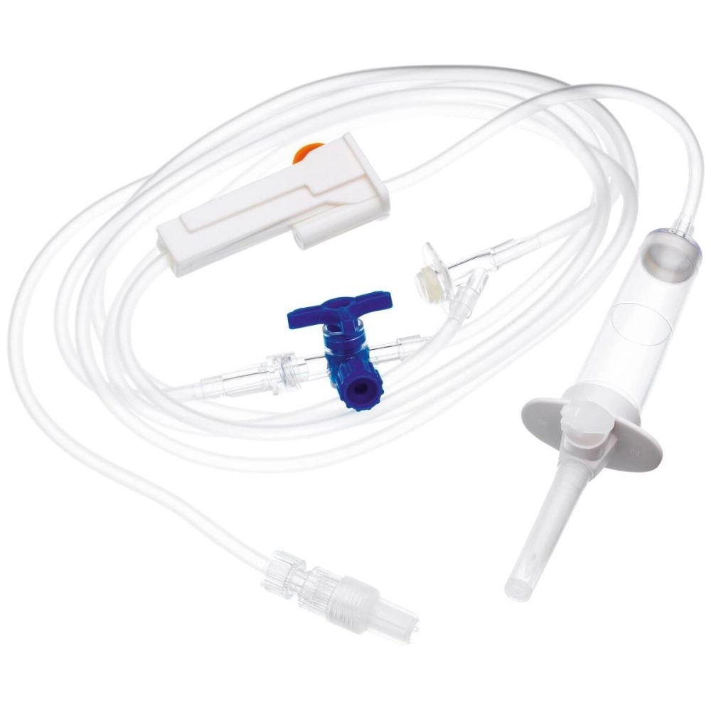 Perfuseur par gravité – Perfuseur avec site d'injection et robinet 3 voies - Dimensions  L. 220 cm - Conditionnement : 1 boîte de 100  