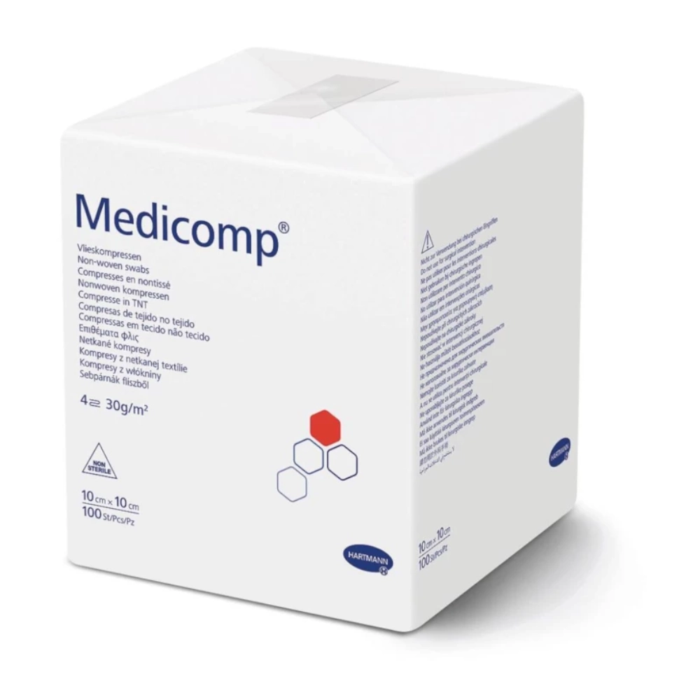 Compresse en non-tissé non stérile MÉDICOMP - Dimensions L. 7,5 x l. 7,5 cm  - Conditionnement : 1 boîte de 100