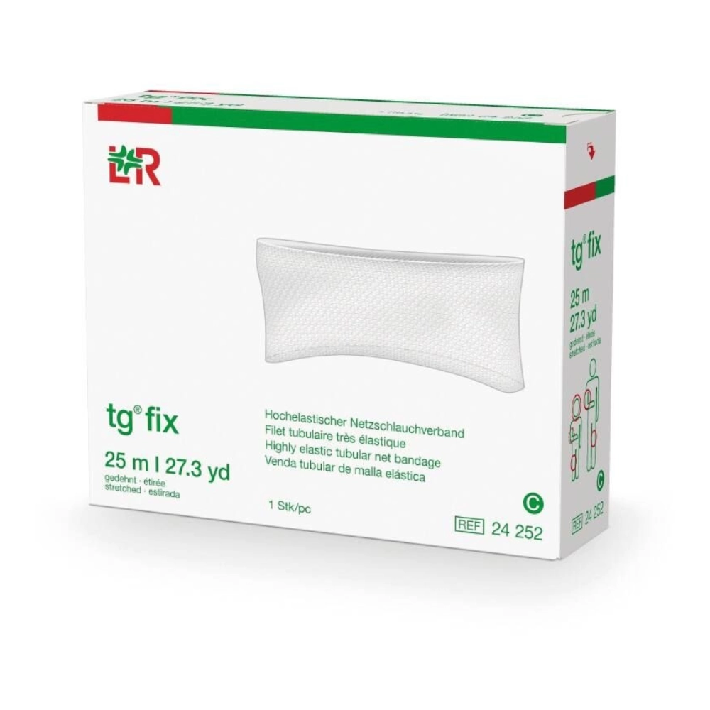 Filet tubulaire TG FIX – Maintien de pansement efficace et confortable - Taille C - Larges extrémités : bras, jambe, petite tête - Dimensions: Longueur étirée : 25 m