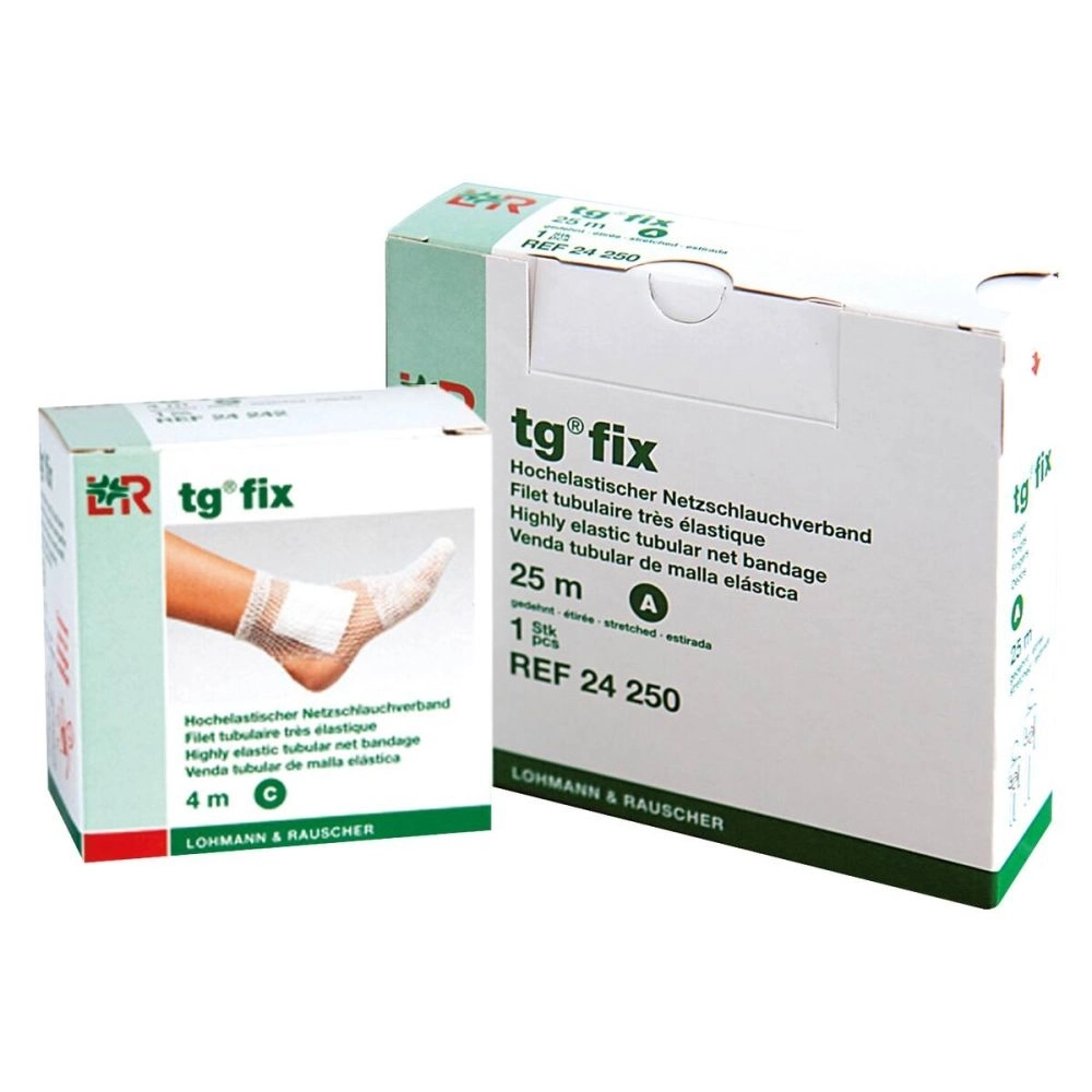 Filet tubulaire TG FIX – Maintien de pansement efficace et confortable - Taille C - Larges extrémités : bras, jambe, petite tête - Dimensions: Longueur étirée : 4 m