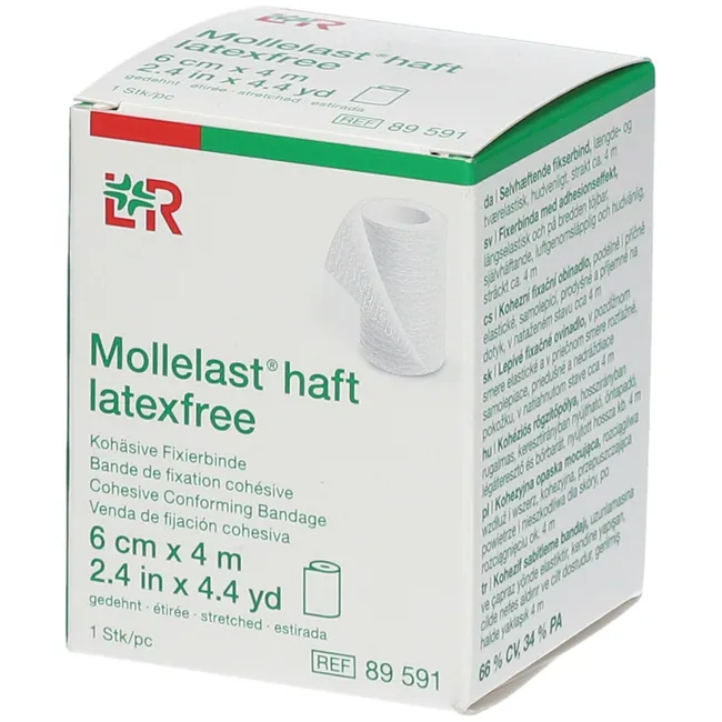 Bande cohésive MOLLELAST HAFT – Fixation et immobilisation médicale - Dimensions L. 4 m x l. 6 cm