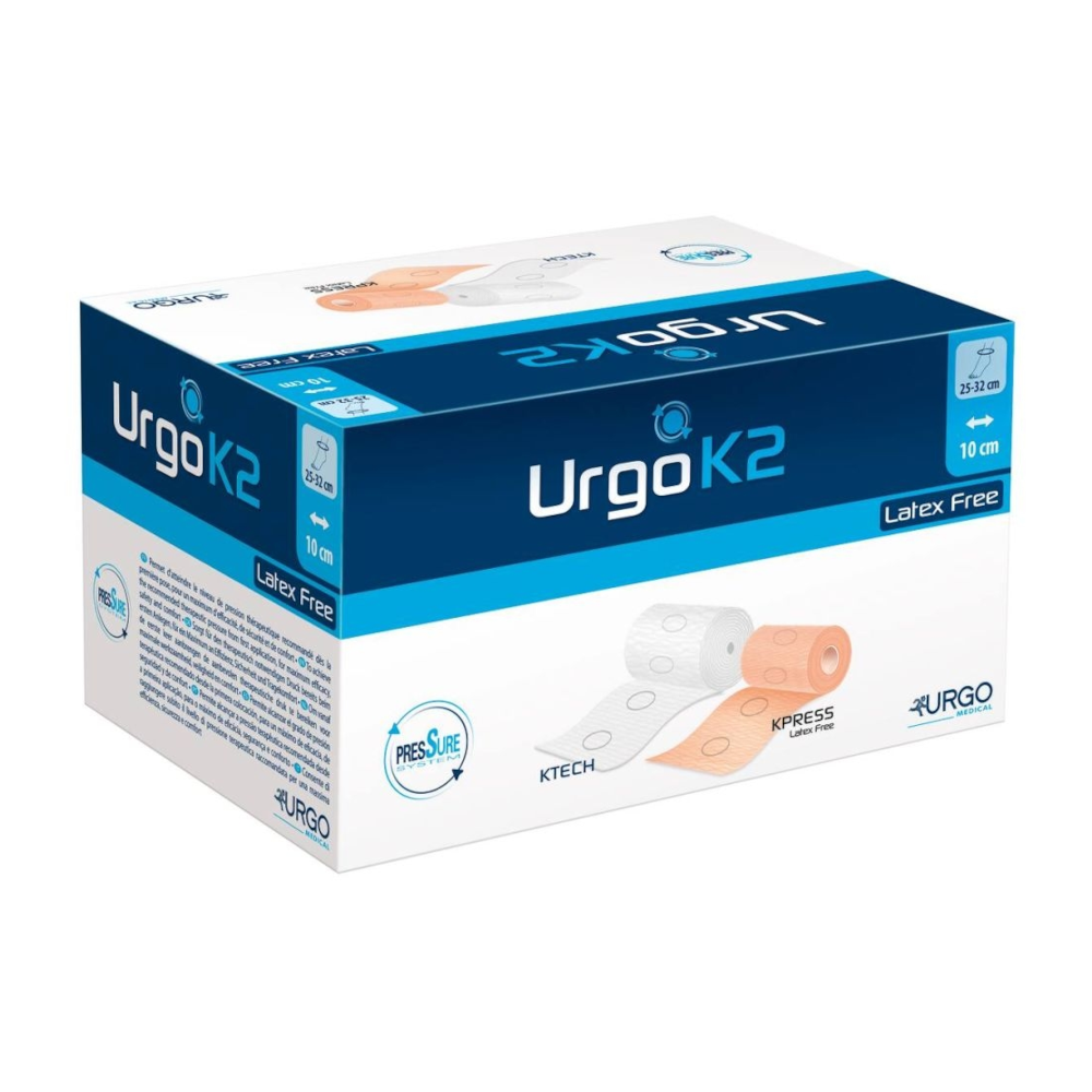 Système URGO K2 – Compression multi-types bi-bandes pour le traitement de l’ulcère veineux et de l’insuffisance veineuse chronique - KTECH L. 7,3 m KPRESS L. 10,5 m x l. 10 cm