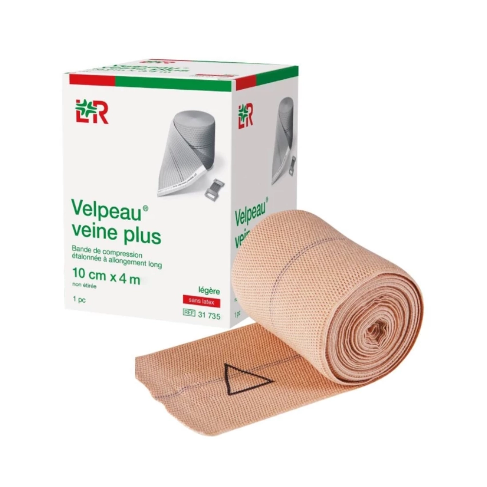 Bande VELPEAU VEINE PLUS – Bande de compression médicale à allongement long - Compression légère - Force 2 (6 Tailles)