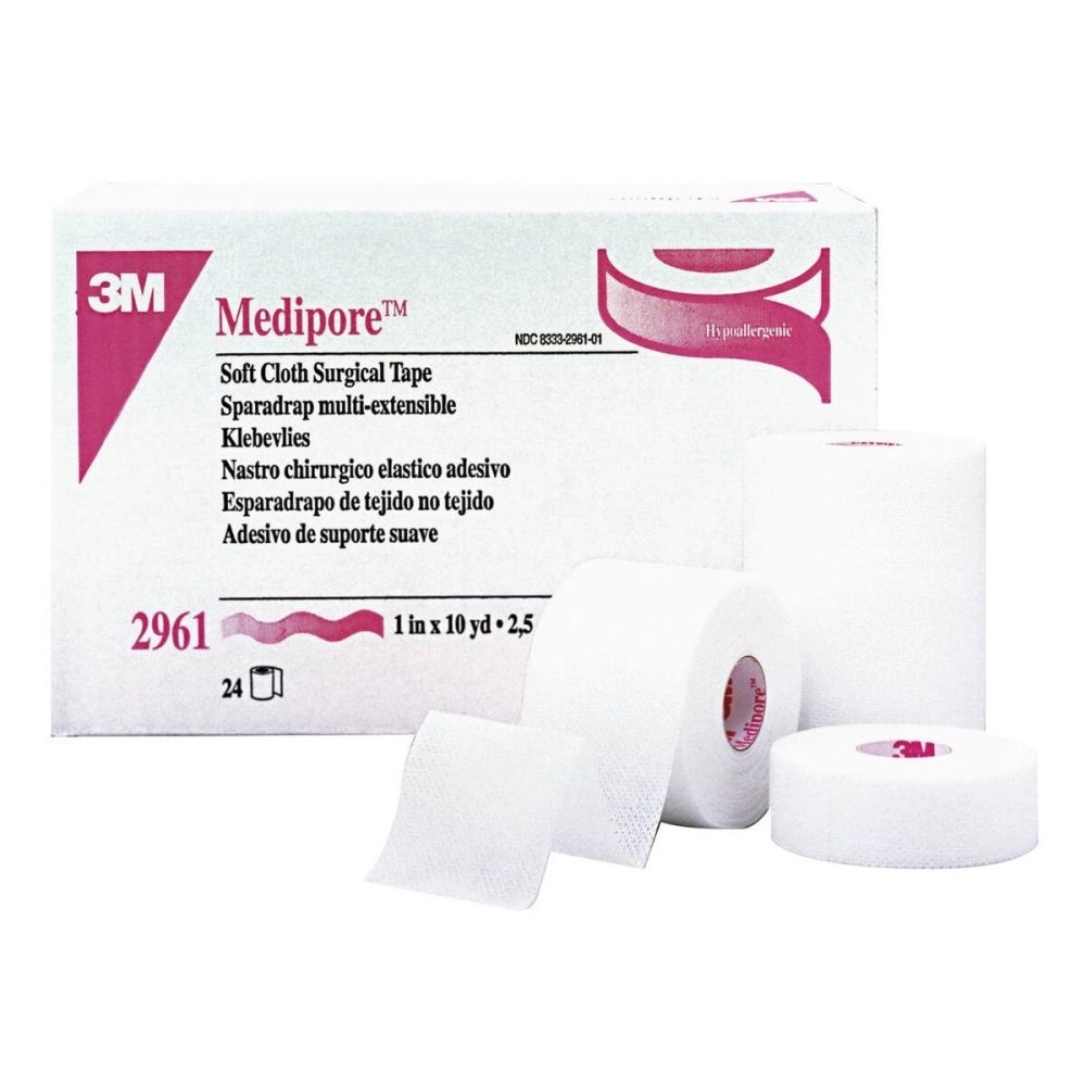 Sparadrap extensible prédécoupé non tissé 3M MEDIPORE : confort, efficacité et praticité - Dimensions  L. 9,14 m x l. 2,5 cm - Conditionnement: 1 boîte de 2