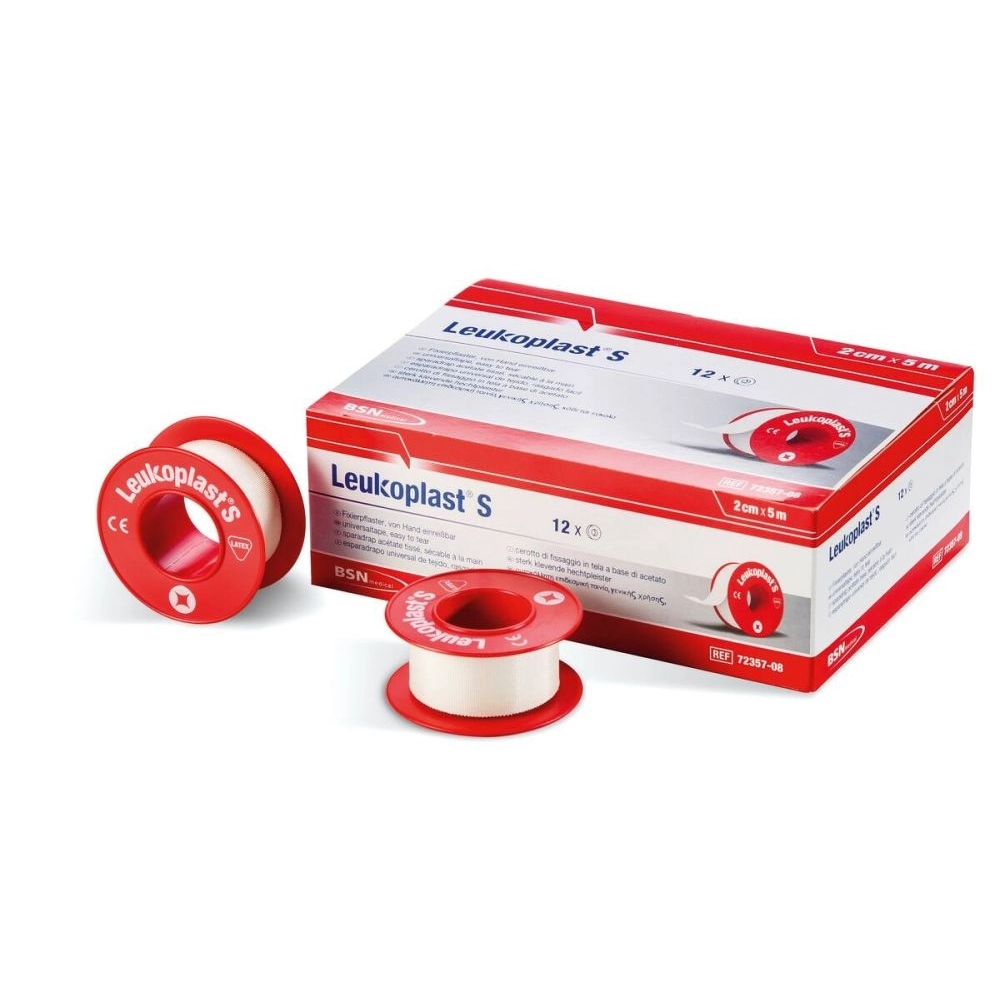 Sparadrap tissé LEUKOPLAST S – Maintien fiable et fixation professionnelle pour le matériel de soins - Dimensions  L. 5 m x l. 1,25 cm - Conditionnement 1 boîte de 24