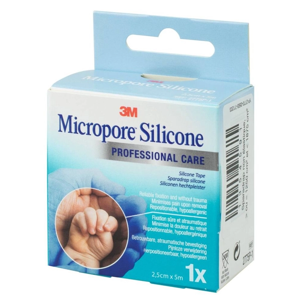 3M MICROPORE Silicone retrait atraumatique – Le sparadrap médical idéal pour les peaux sensibles - Dimensions L. 5 m x l. 2,5 cm  - Conditionnement: à l'unité