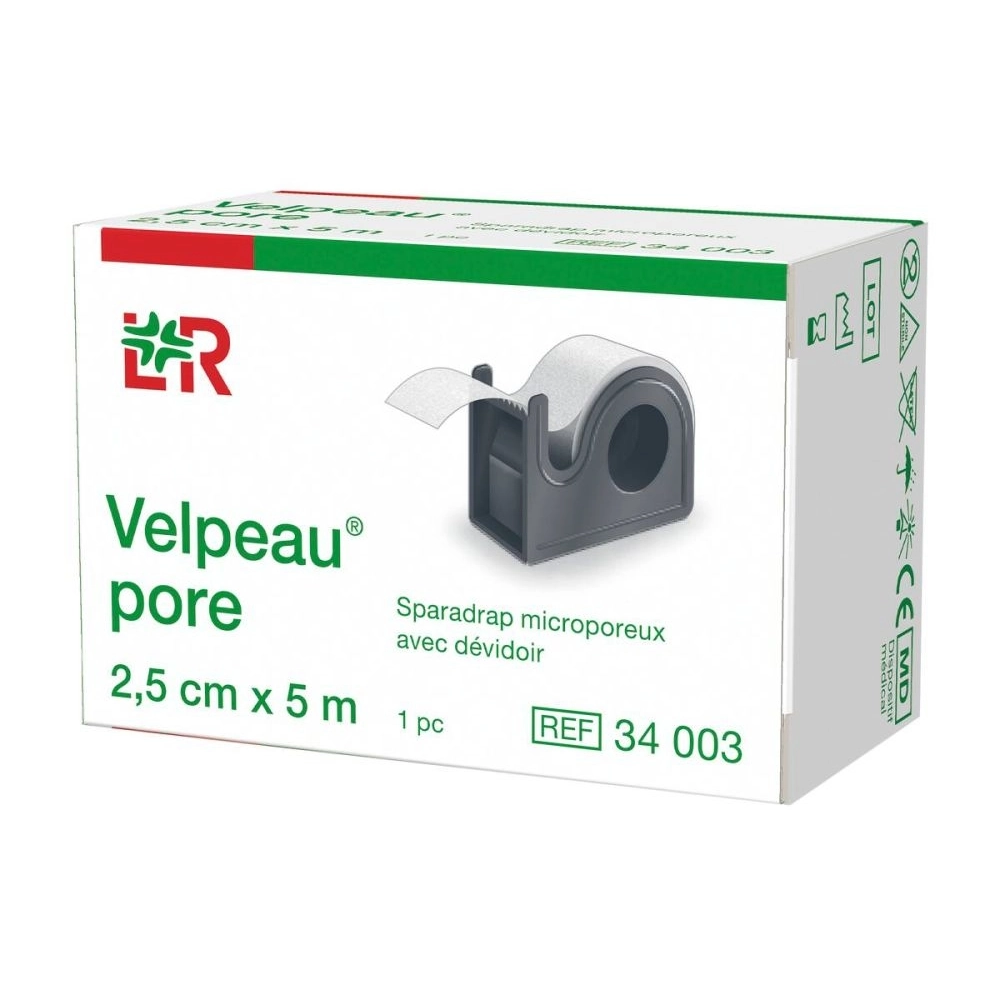 VELPEAU PORE – Sparadrap en non-tissé pour fixation et maintien de pansements - Dimensions : L. 9,14 m x l. 2,5 cm - Conditionnement : À l'unité