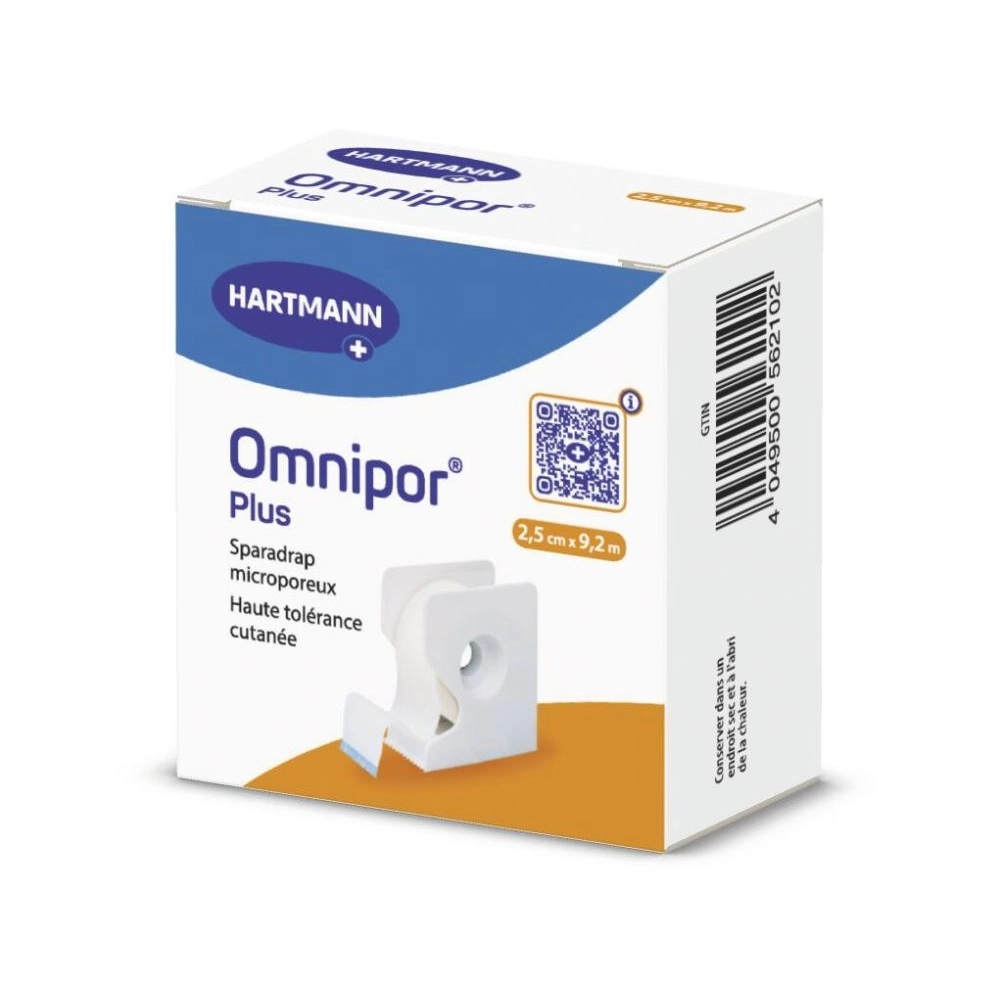 Sparadrap OMNIPOR PLUS – Fixation et maintien de pansements ou de bandages - Dimensions L. 9,2 m x l. 2,5 cm - Conditionnement : À l'unité