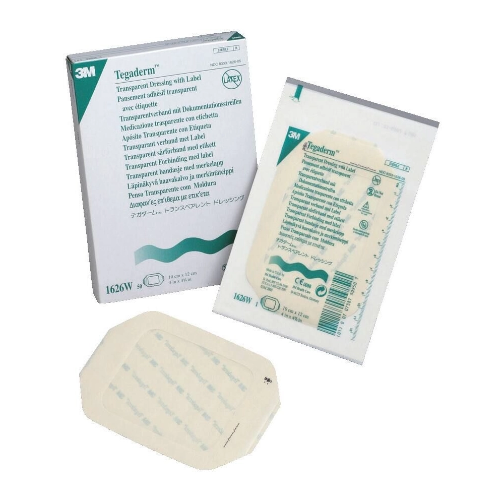 Pansement stérile 3M TEGADERM FILM – Protection transparente et respirante pour cathéters et soins médicaux prolongés - Dimensions: L. 7 x l. 6 cm - Conditionnement: 1 boîte de 100 